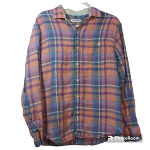 Tommy Bahama Long Sleeve Linen Sunny Isles Plaid Camp Shirt Size M